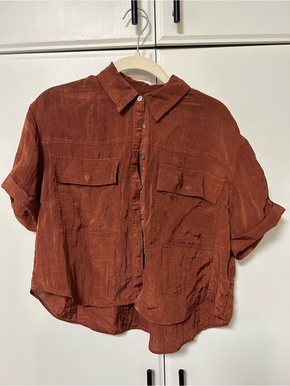 Rust Short-Sleeve Button Front Women's Shirt